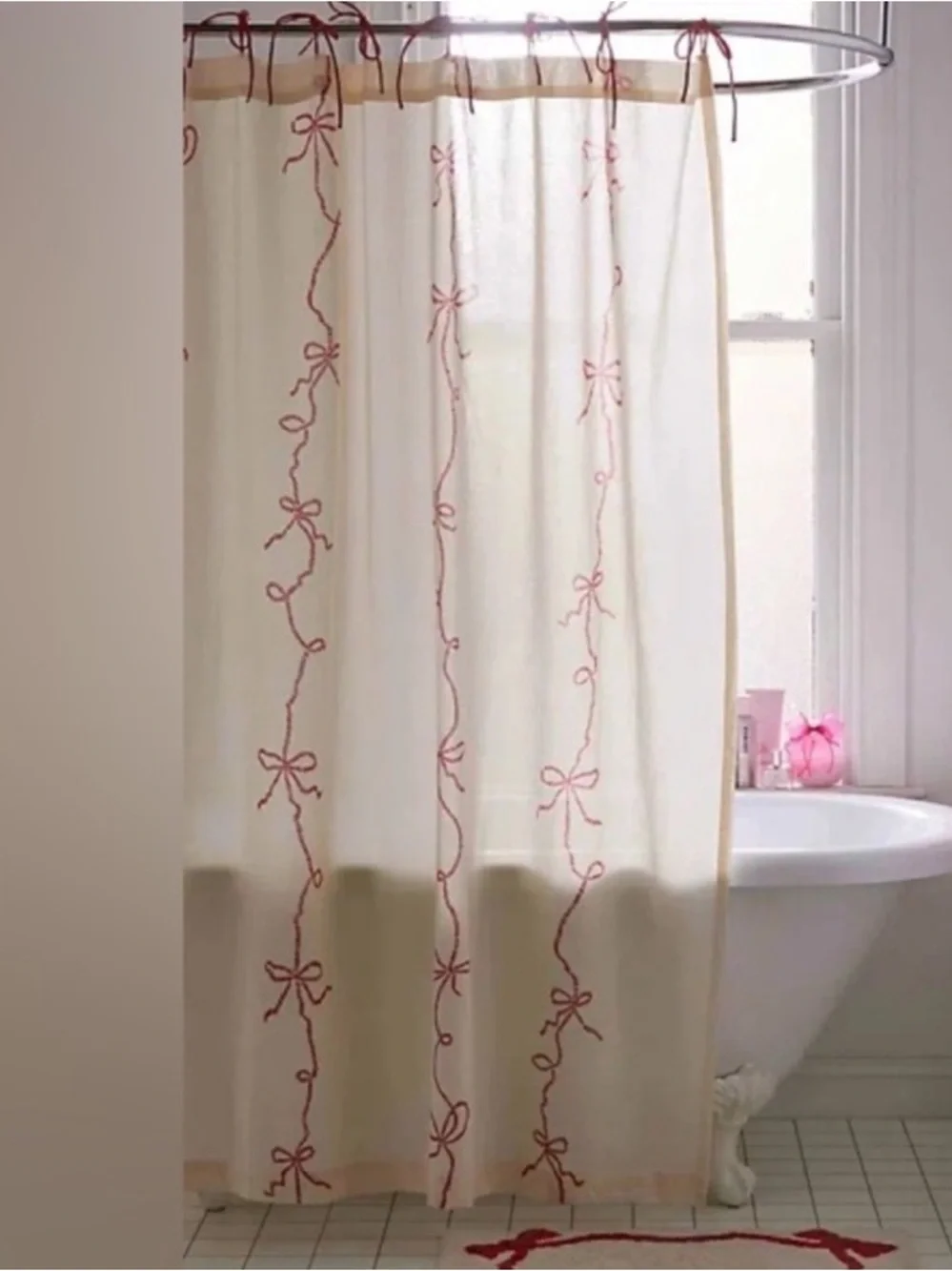 Urban Outfitters Lacey Bows Cotton Shower Curtain Pink Cream Coquette 72x72